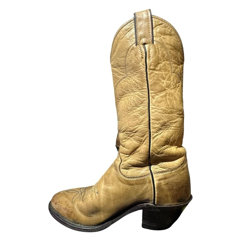 Vintage Justin Cowgirl Boots Tan Leather Womens Sz 6 B Style 40601 Western Heel
